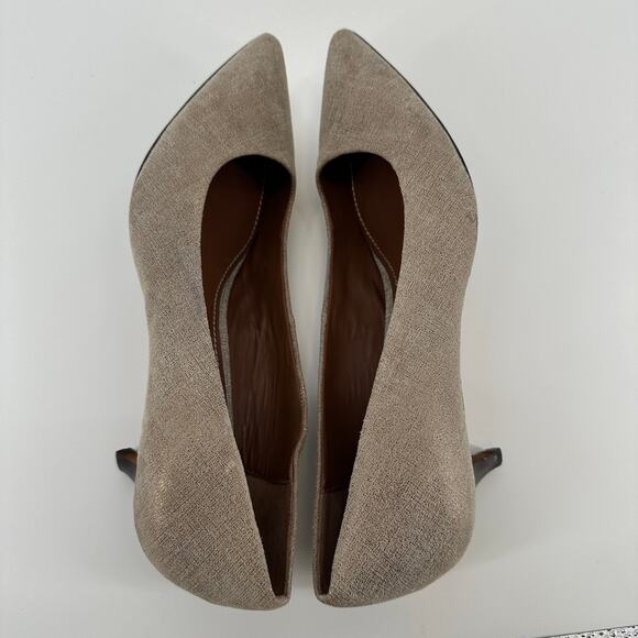 Donald J. Pliner Franc 60 Pointed Toe Kitten Heel Pump Metallic Tan Womens 9.5M - Picture 2 of 11